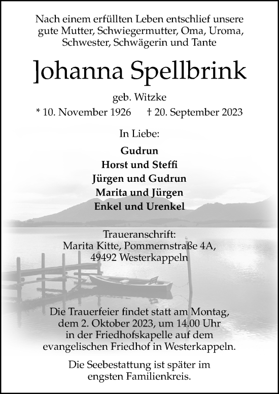 Traueranzeige von Johanna Spellbrink von Neue Osnabrücker Zeitung GmbH & Co. KG