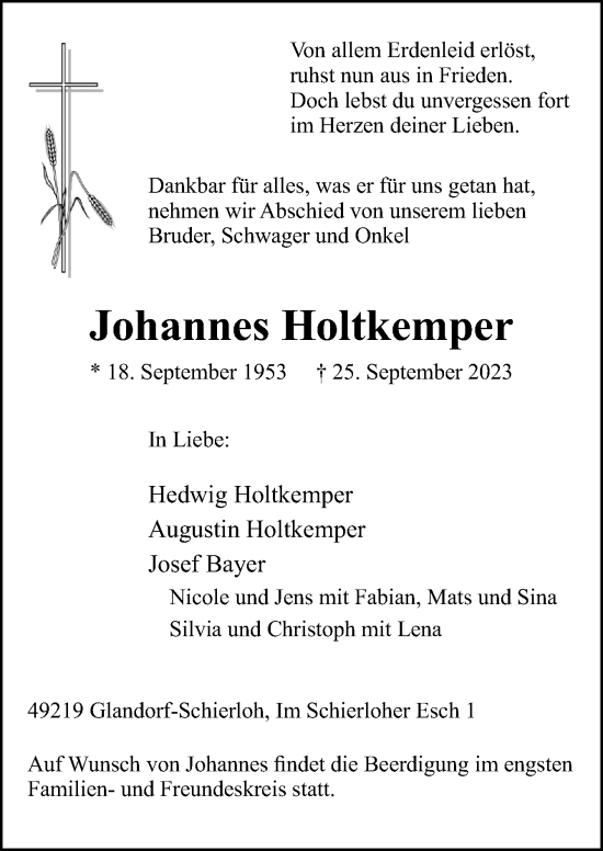 Traueranzeige von Johannes Holtkemper von Neue Osnabrücker Zeitung GmbH & Co. KG