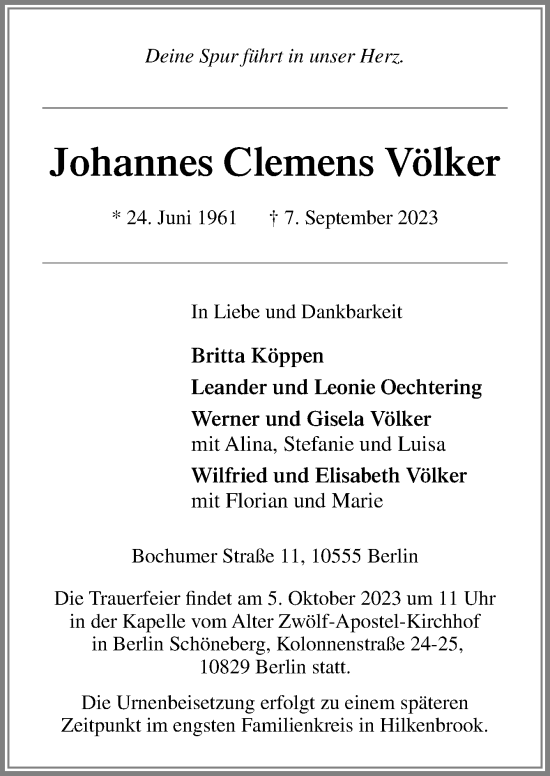 Traueranzeige von Johannes Clemens Völker von Neue Osnabrücker Zeitung GmbH & Co. KG