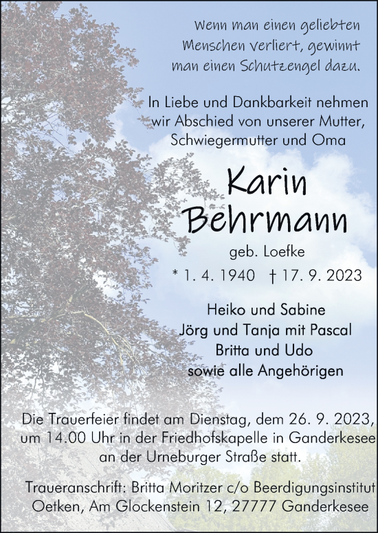 Traueranzeige von Karin Berhmann von DK Medien GmbH & Co. KG