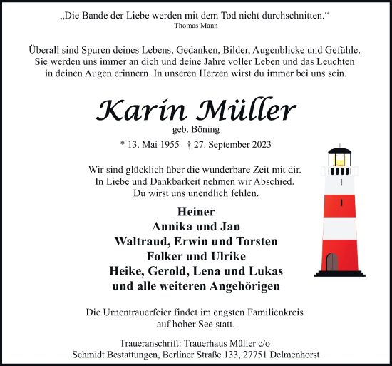 Traueranzeige von Karin Müller von DK Medien GmbH & Co. KG
