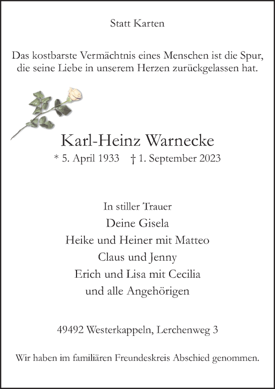 Traueranzeige von Karl-Heinz Warnecke von Neue Osnabrücker Zeitung GmbH & Co. KG