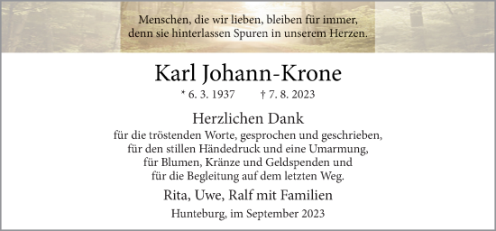 Traueranzeige von Karl Johann-Krone von Neue Osnabrücker Zeitung GmbH & Co. KG