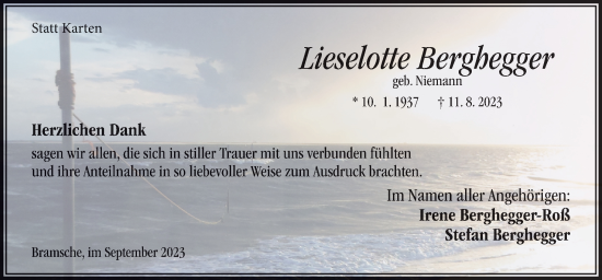 Traueranzeige von Lieselotte Berghegger von Neue Osnabrücker Zeitung GmbH & Co. KG