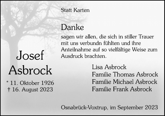 Traueranzeige von Lisa Asbrock von Neue Osnabrücker Zeitung GmbH & Co. KG