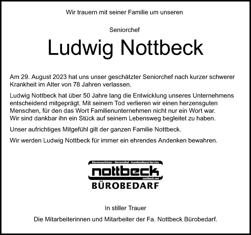 Traueranzeigen Von Ludwig Nottbeck | Noz Trauerportal