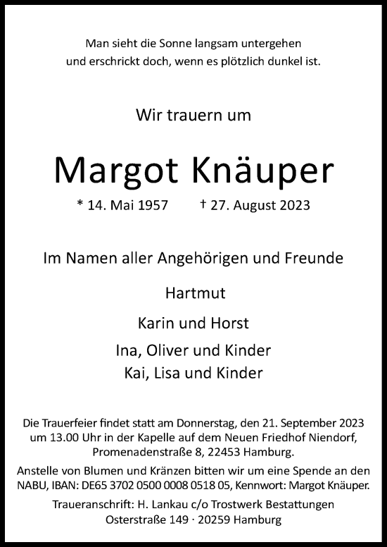 Traueranzeige von Margot Knäuper von Neue Osnabrücker Zeitung GmbH & Co. KG