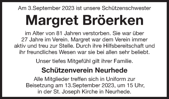 Traueranzeige von Margret Bröerken von Neue Osnabrücker Zeitung GmbH & Co. KG