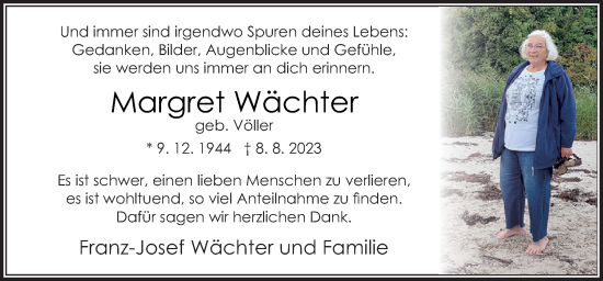 Traueranzeige von Margret Wächter von Neue Osnabrücker Zeitung GmbH & Co. KG