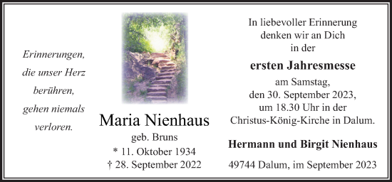 Traueranzeige von Maria Nienhaus von Neue Osnabrücker Zeitung GmbH & Co. KG