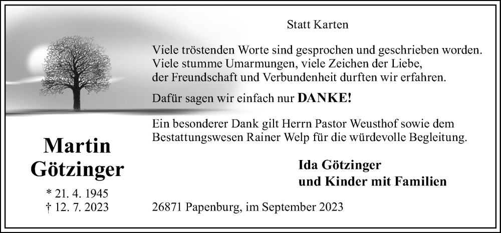  Traueranzeige für Martin Götzinger vom 02.09.2023 aus Neue Osnabrücker Zeitung GmbH & Co. KG