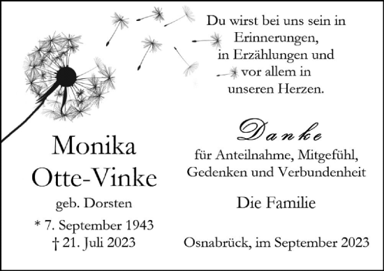 Traueranzeige von Monika Otte-Vinke von Neue Osnabrücker Zeitung GmbH & Co. KG