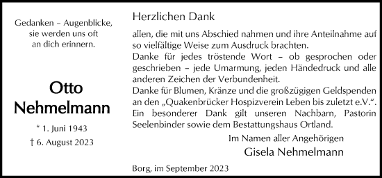 Traueranzeige von Otto Nehmelmann von Neue Osnabrücker Zeitung GmbH & Co. KG