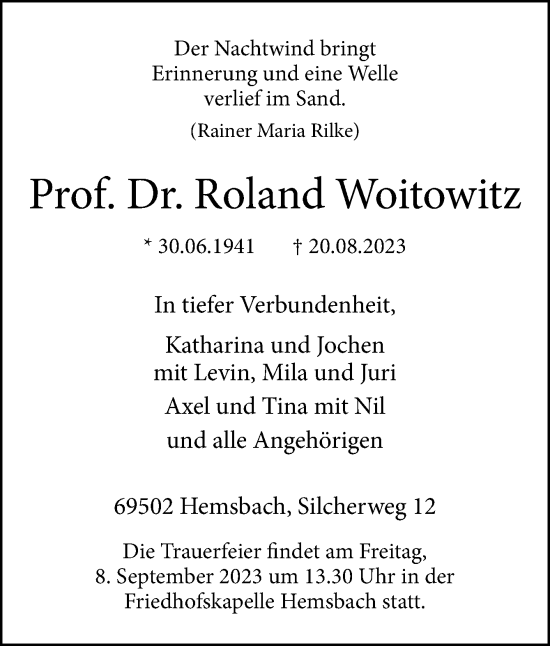 Traueranzeige von Roland Woitowitz von Neue Osnabrücker Zeitung GmbH & Co. KG