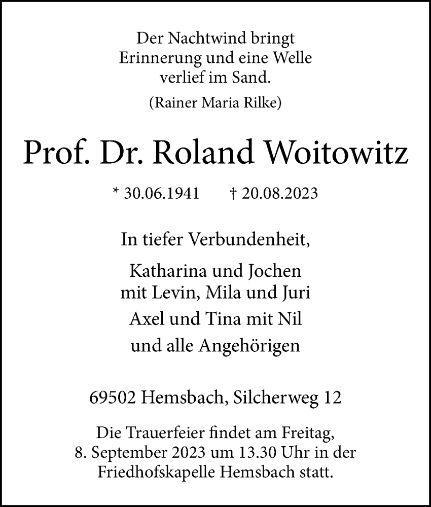  Traueranzeige für Roland Woitowitz vom 02.09.2023 aus Neue Osnabrücker Zeitung GmbH & Co. KG