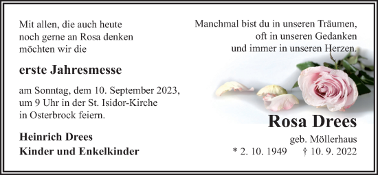 Traueranzeige von Rosa Drees von Neue Osnabrücker Zeitung GmbH & Co. KG