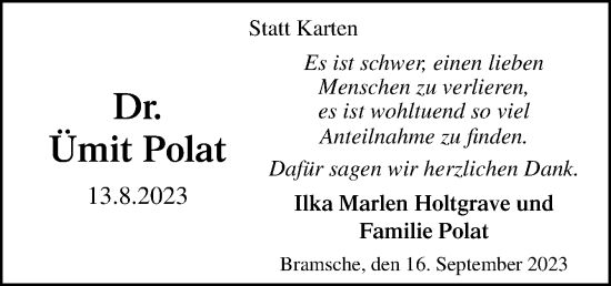 Traueranzeige von Ümit Polat von Neue Osnabrücker Zeitung GmbH & Co. KG