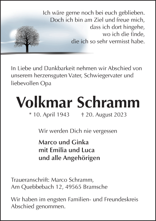 Traueranzeige von Volkmar Schramm von Neue Osnabrücker Zeitung GmbH & Co. KG