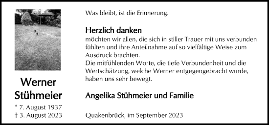 Traueranzeige von Werner Stühmeier von Neue Osnabrücker Zeitung GmbH & Co. KG