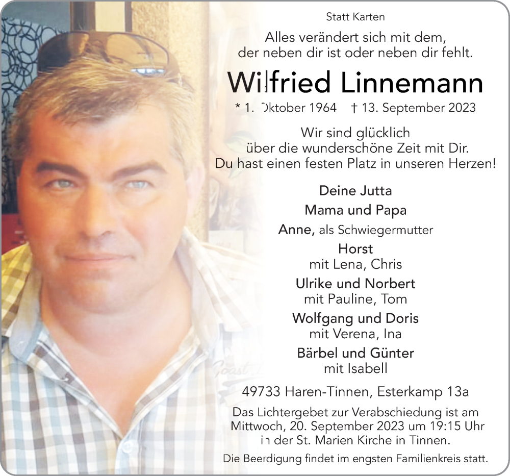  Traueranzeige für Wilfried Linnemann vom 16.09.2023 aus Neue Osnabrücker Zeitung GmbH & Co. KG