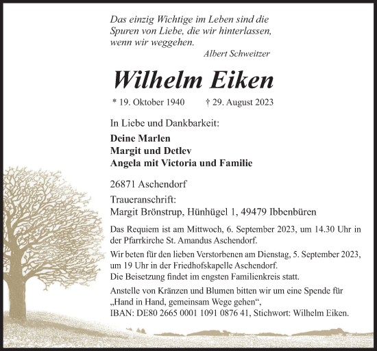 Traueranzeige von Wilhelm Eiken von Neue Osnabrücker Zeitung GmbH & Co. KG