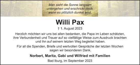 Traueranzeige von Willi Pax von Neue Osnabrücker Zeitung GmbH & Co. KG