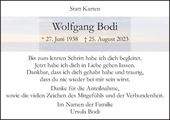 Traueranzeige von Wolfgang Bodi von Neue Osnabrücker Zeitung GmbH & Co. KG
