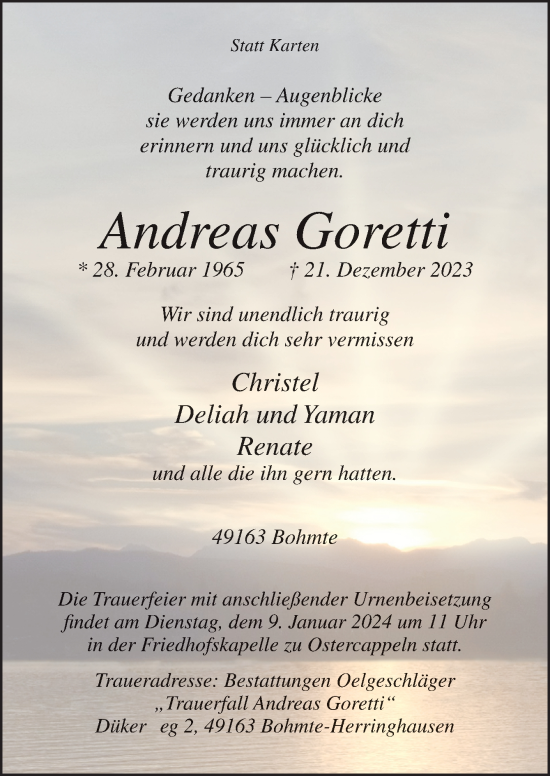 Traueranzeige von Andreas Goretti von Neue Osnabrücker Zeitung GmbH & Co. KG