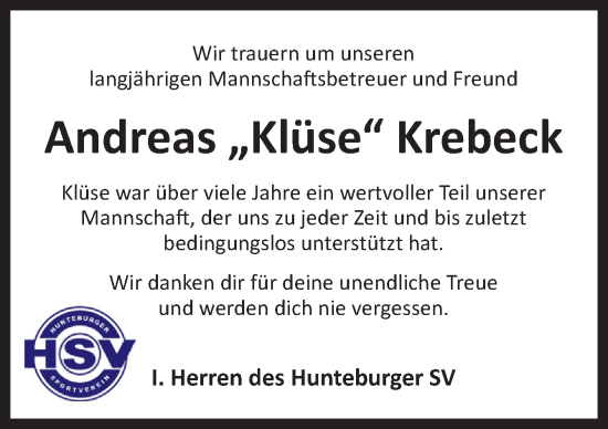 Traueranzeige von Andreas Krebeck von Neue Osnabrücker Zeitung GmbH & Co. KG