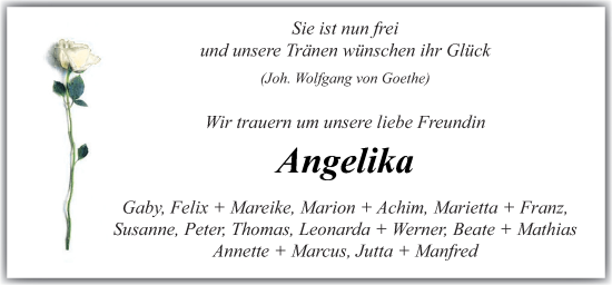 Traueranzeige von Angelika  von Neue Osnabrücker Zeitung GmbH & Co. KG