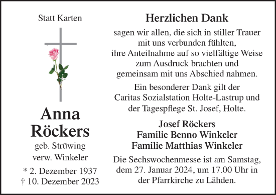 Traueranzeige von Anna Röckers von Neue Osnabrücker Zeitung GmbH & Co. KG