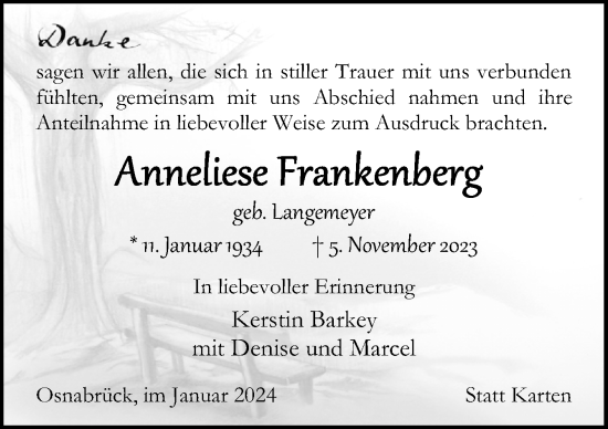 Traueranzeige von Anneliese Frankenberg von Neue Osnabrücker Zeitung GmbH & Co. KG