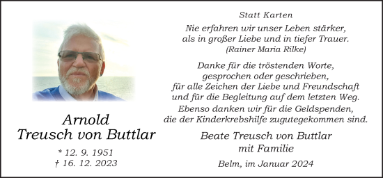 Traueranzeige von Arnold Treusch von Buttlar von Neue Osnabrücker Zeitung GmbH & Co. KG