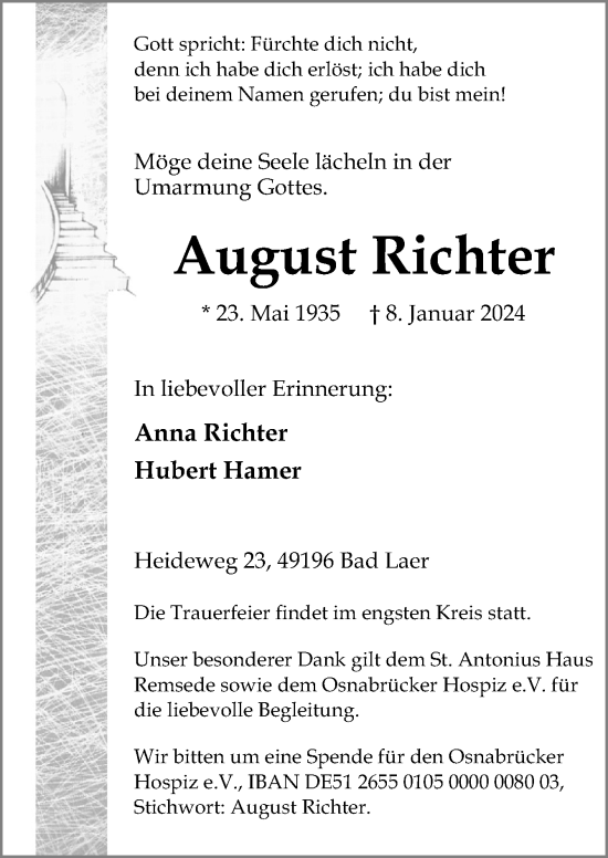 Traueranzeige von August Richter von Neue Osnabrücker Zeitung GmbH & Co. KG