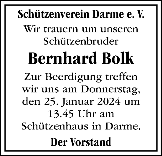 Traueranzeige von Bernhard Bolk von Neue Osnabrücker Zeitung GmbH & Co. KG