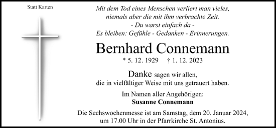 Traueranzeige von Bernhard Connemann von Neue Osnabrücker Zeitung GmbH & Co. KG