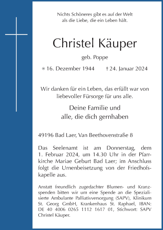Traueranzeige von Christel Käuper von Neue Osnabrücker Zeitung GmbH & Co. KG