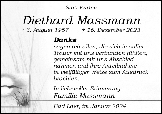 Traueranzeige von Diethard Massmann von Neue Osnabrücker Zeitung GmbH & Co. KG