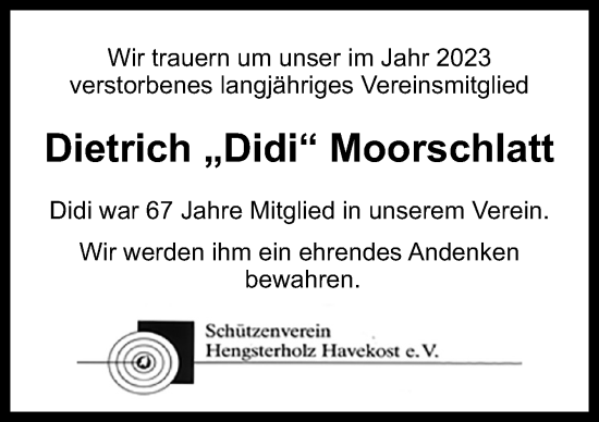 Traueranzeige von Dietrich  Moorschlatt von DK Medien GmbH & Co. KG