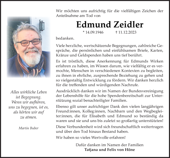 Traueranzeige von Edmund Zeidler von Neue Osnabrücker Zeitung GmbH & Co. KG