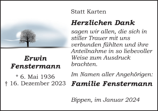 Traueranzeige von Erwin Fenstermann von Neue Osnabrücker Zeitung GmbH & Co. KG