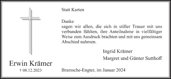 Traueranzeige von Erwin Krämer von Neue Osnabrücker Zeitung GmbH & Co. KG