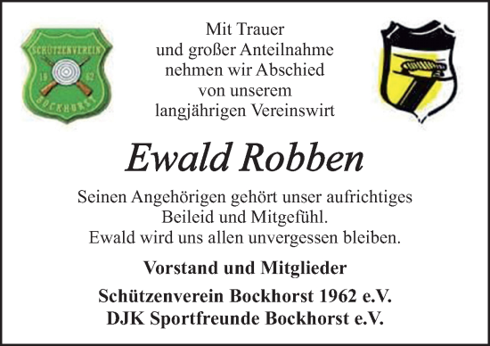 Traueranzeige von Ewald Robben von Neue Osnabrücker Zeitung GmbH & Co. KG