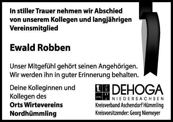 Traueranzeige von Ewald Robben von Neue Osnabrücker Zeitung GmbH & Co. KG
