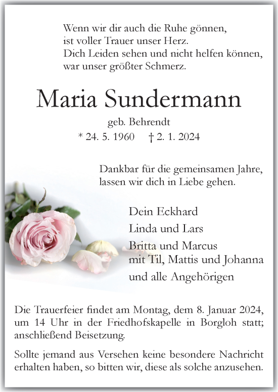 Traueranzeige von Maria Sundermann von Neue Osnabrücker Zeitung GmbH & Co. KG