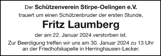 Traueranzeige von Fritz Laumberg von Neue Osnabrücker Zeitung GmbH & Co. KG