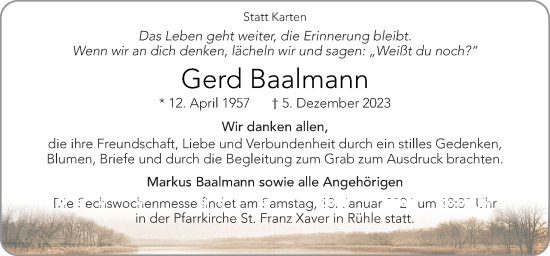 Traueranzeige von Gerd Baalmann von Neue Osnabrücker Zeitung GmbH & Co. KG