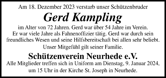 Traueranzeige von Gerd Kampling von Neue Osnabrücker Zeitung GmbH & Co. KG
