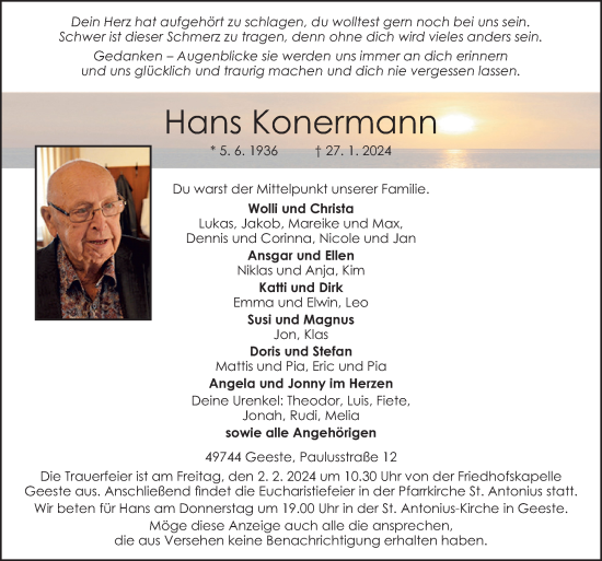 Traueranzeige von Hans Konermann von Neue Osnabrücker Zeitung GmbH & Co. KG