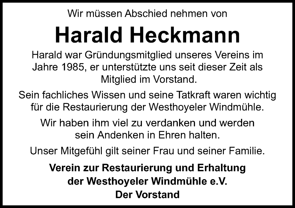  Traueranzeige für Harald Heckmann vom 13.01.2024 aus Neue Osnabrücker Zeitung GmbH & Co. KG